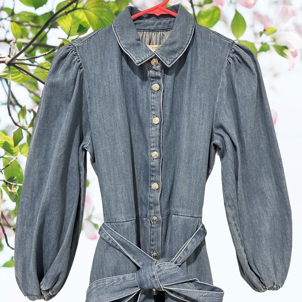 NWT - Zara Denim Belted Shirt Mini Dress Size: M - Picture 6 of 10